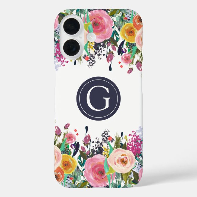 Painted Floral Monogram Apple iPhone Case (Back)