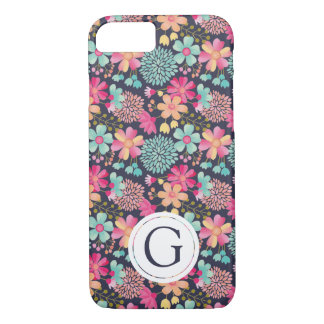 Painted Floral Navy Monogram Iphone Case