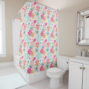 Painted Floral Pastel Feminine Flower Pattern Shower Curtain