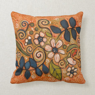Painted Floral Pattern Accent Pillow