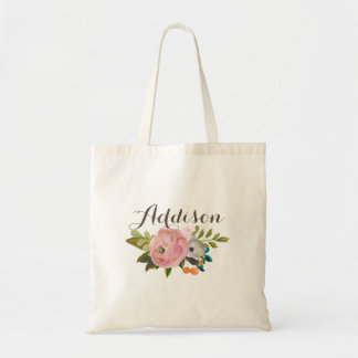Painted Floral Personalised Girls Canvas Tote