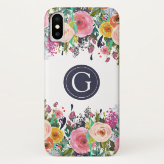 Painted Floral Personalised Initial iPhone X Case