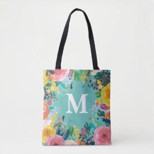 Painted Floral Personalised Monogram Canvas Bag