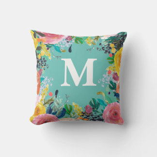Painted Floral Personalised Monogram Initial Cushion