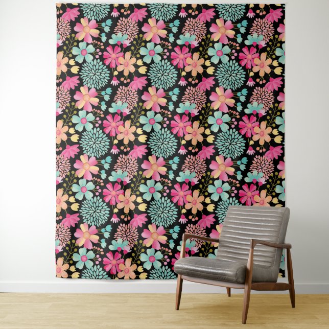 Painted Floral Photo Back Drop Fabric Sheet Tapestry (In Situ)