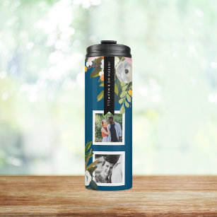 Painted Floral Photo Collage Personalised Names Thermal Tumbler
