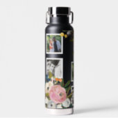 Painted Floral Photo Collage Personalised Names Water Bottle (Front)