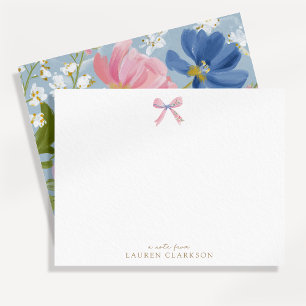Painted Floral Pink Bow Note Card