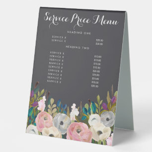 Painted Floral  Service Price Menu Custom Made