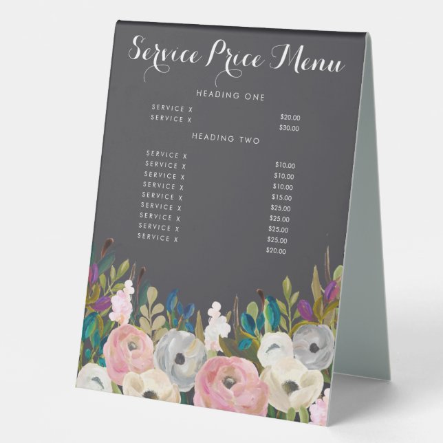 Painted Floral  Service Price Menu Custom Made (Front)