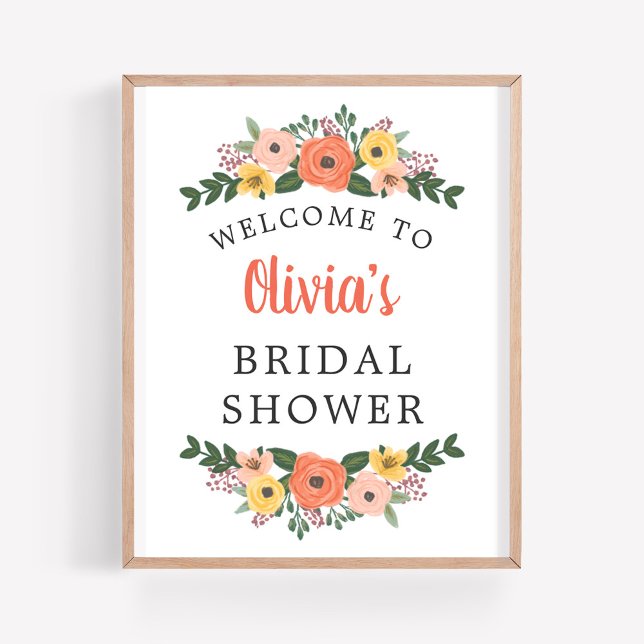 Painted Floral Wedding Bridal Shower Welcome Poster (Creator Uploaded)