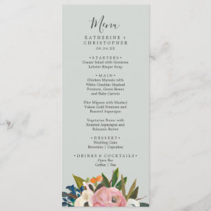 Painted Floral Wedding Dinner Menu