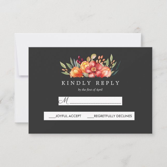 Painted  Floral Wedding Grey  Response Rsvp (Front)