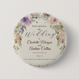 Painted floral wedding invitation 6 cm round badge