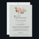 Painted Floral Wedding Welcome Letter & Itinerary<br><div class="desc">These painted floral wedding welcome letter & itinerary cards are perfect for a modern wedding. The elegant and romantic design features beautiful painted acrylic flowers in blush pink and grey, with pops of colourful blue and orange. The front of the card features a welcome letter and the back of the...</div>