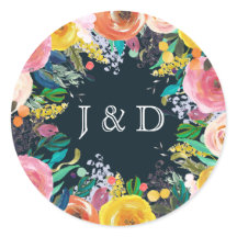 Painted Floral Wreath Circle Initials Custom Label