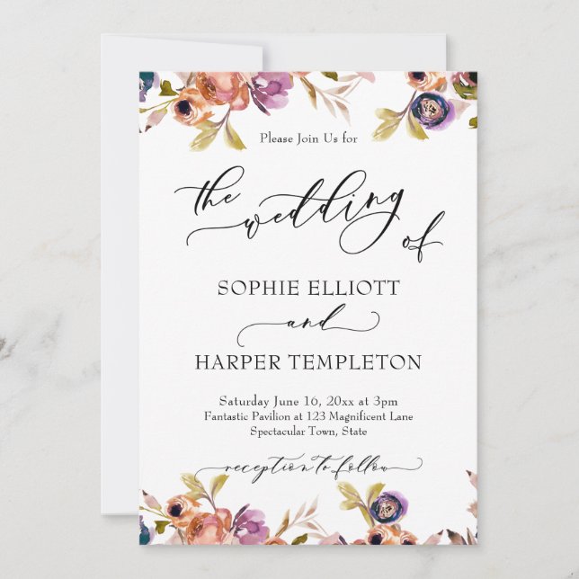 Painted Florals Luxury Calligraphy The Wedding Of Invitation (Front)