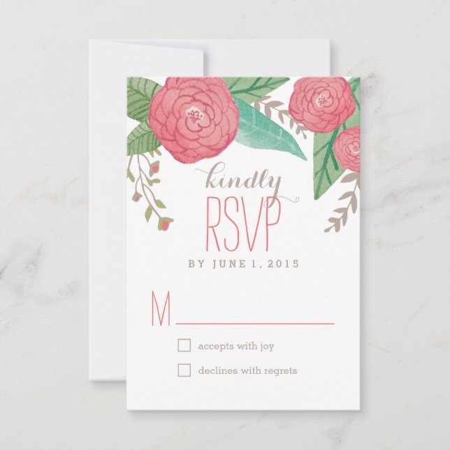 Painted Florals Wedding Response / RSVP Cards (Front)