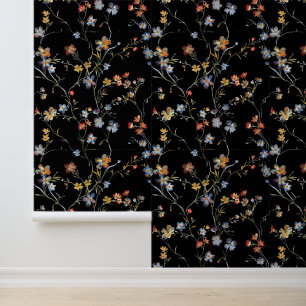 Painted Flower black Wallpaper