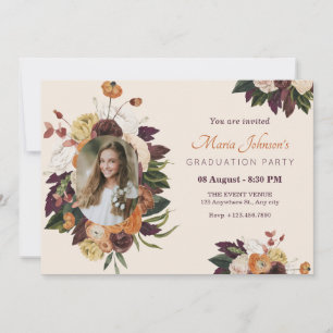 Painted flower blossom photo graduation invitation