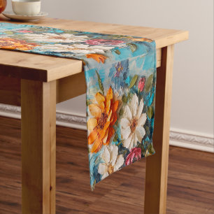 Painted Flower Bouquets Short Table Runner