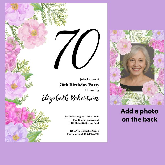 Painted Flower Custom Photo Template 70th Birthday (Creator Uploaded)