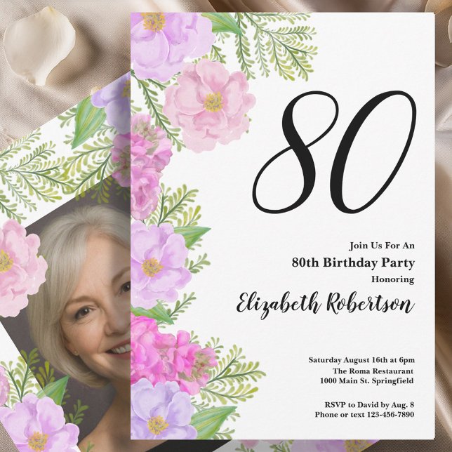 Painted Flower Custom Photo Template 80th Birthday (Creator Uploaded)