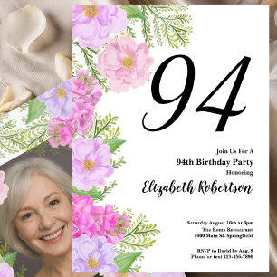 Painted Flower Custom Photo Template 94th Birthday