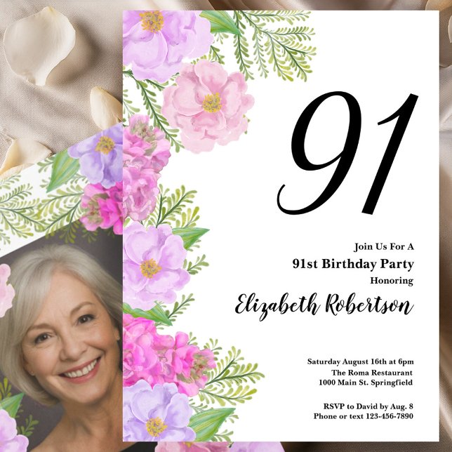 Painted Flower Custom Photo Template 94th Birthday (Creator Uploaded)