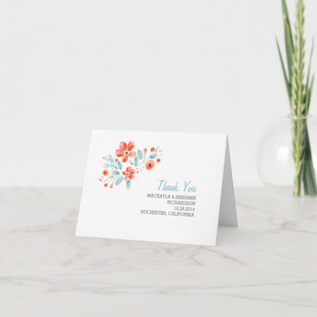 painted flower cute modern wedding thank you card (Front)