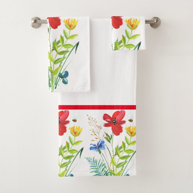 Painted Flower Garden Bathroom Towel Set (Insitu)