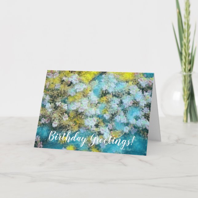 Painted Flower Garden in Blues Birthday Card (Front)