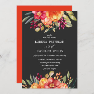 Painted Flower Modern ELEGANT Rustic Orange grey Invitation