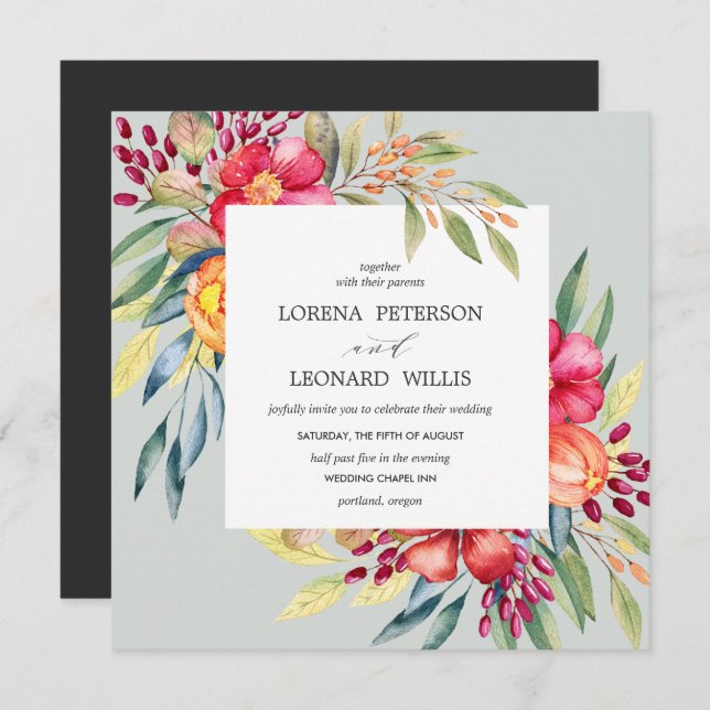 Painted Flower Modern ELEGANT Rustic square Invitation (Front/Back)