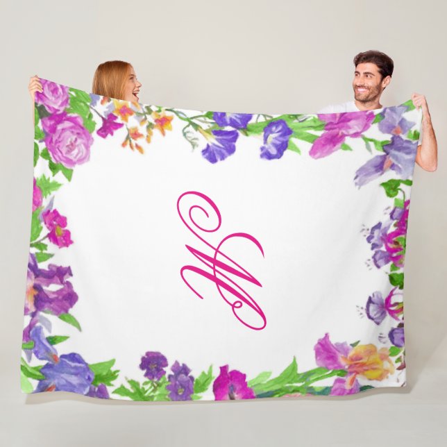 Painted Flowers Border Frame Fleece Blanket (In Situ)