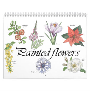 Painted flowers calendar with botanical drawings