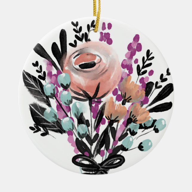 PAINTED FLOWERS CERAMIC ORNAMENT (Front)