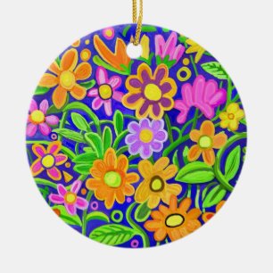 Painted Flowers Ceramic Ornament