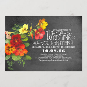 painted flowers chalkboard wedding invitation