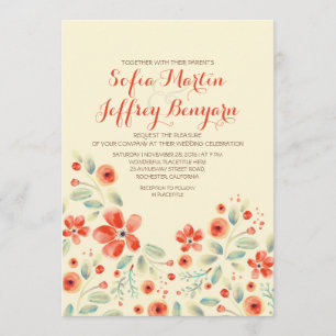 painted flowers elegant casual wedding invitation