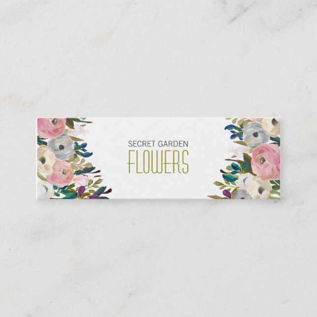 Painted Flowers Florist Skinny Business Cards (Front)