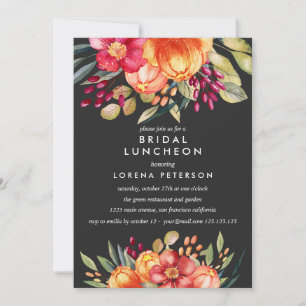 Painted  Flowers Grey  Bridal Luncheon Wedding Invitation