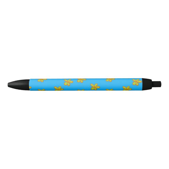painted flowers on blue black ink pen (Front)