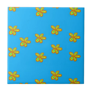 painted flowers on blue ceramic tile