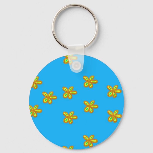 painted flowers on blue key ring (Front)