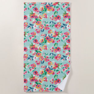 Painted Flowers Pattern Beach Towel