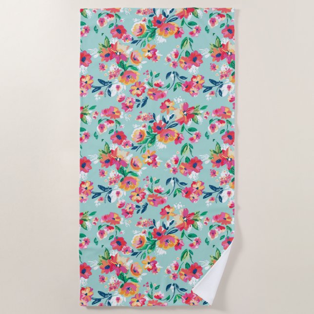 Painted Flowers Pattern Beach Towel (Front)