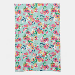 Painted Flowers Pattern Tea Towel