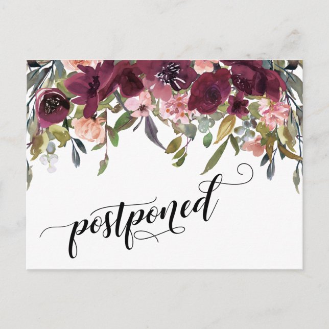 Painted Flowers Postponed Wedding Announcement Postcard (Front)