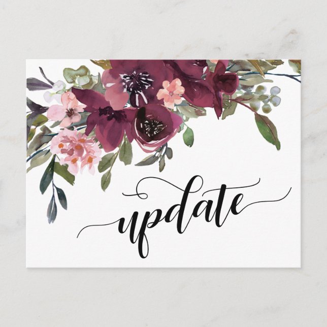 Painted Flowers Postponed Wedding Update Notice Postcard (Front)